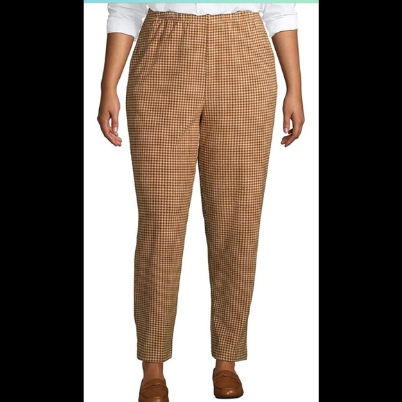 Lands' End Pants - Lands' End Sport Knit High Rise Corduroy Elastic Waist Pants Beige Houndstooth
